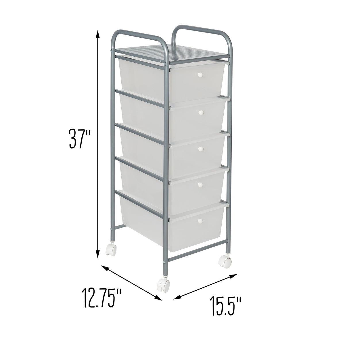 Clear/Silver Plastic 5-Drawer Storage Cart