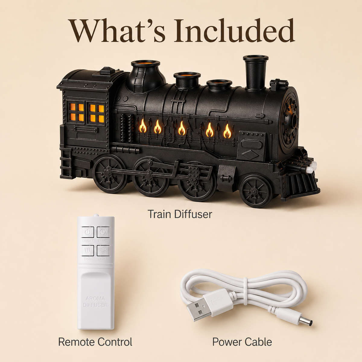 π Vintage Steam Train Aroma Diffuser with Warm Light & Remote