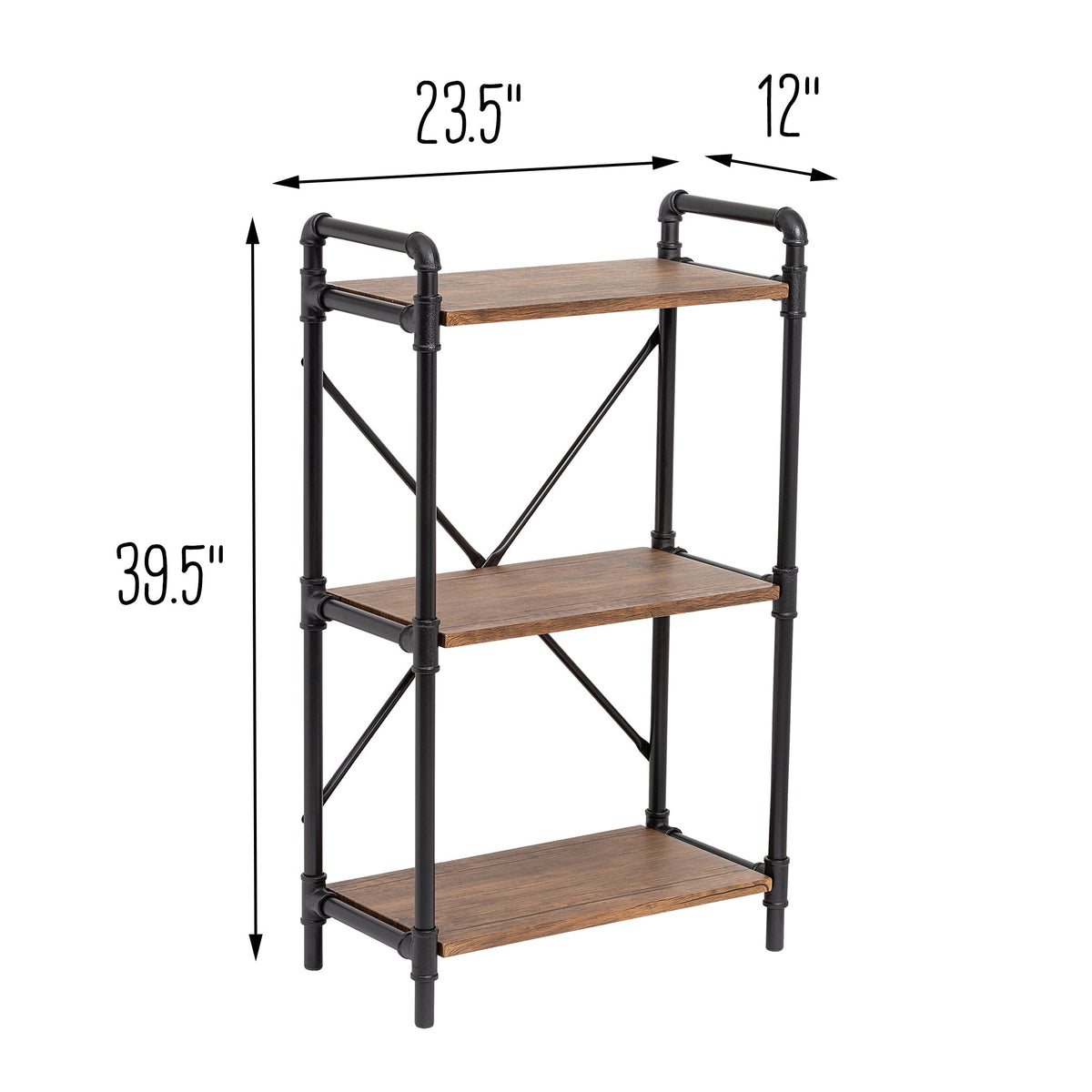 Black/Rustic 3-Tier Industrial Bookshelf
