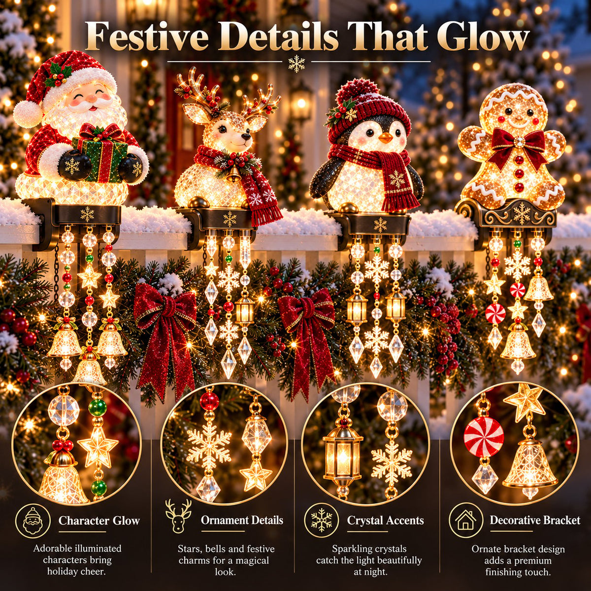 π Christmas Porch Railing Lights β 4 Festive Character Designs