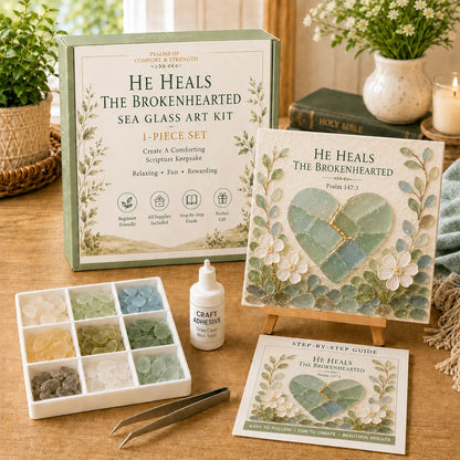 ✨Genuine Sea Glass Treasures✝️Psalms of Comfort & Strength Sea Glass Art Kit-🌊Shaped by Sea Nature & Crafted by Hand