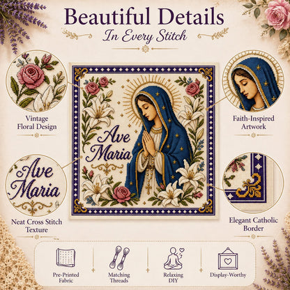 ✝️ Catholic Religious Cross Stitch Embroidery Kit | Vintage Floral Faith Wall Decor with Sacred Catholic Icon Designs 🌹🧵