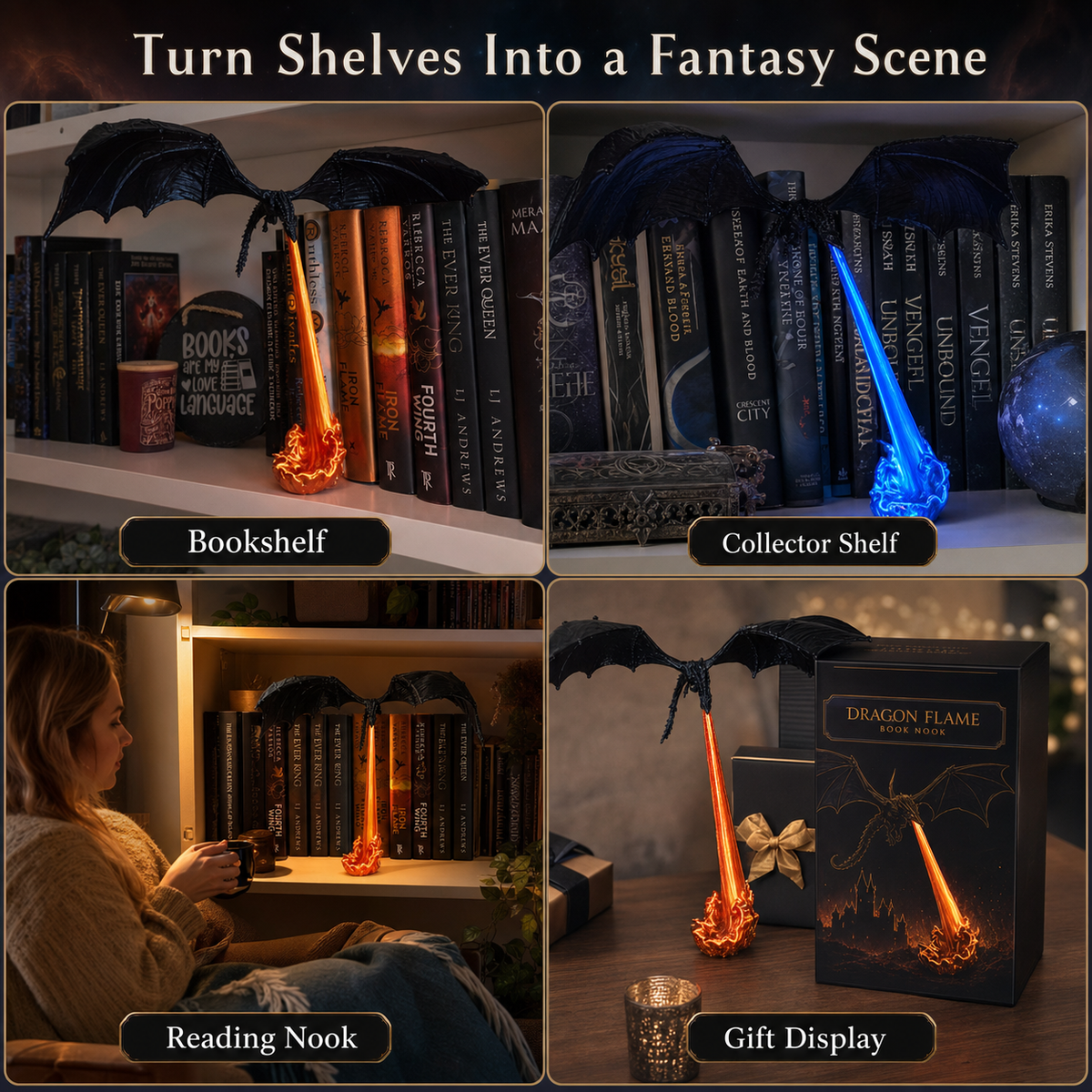 🔥 HOT SALE 🔥🐉Naotstore - Dragon Flame Book Nook