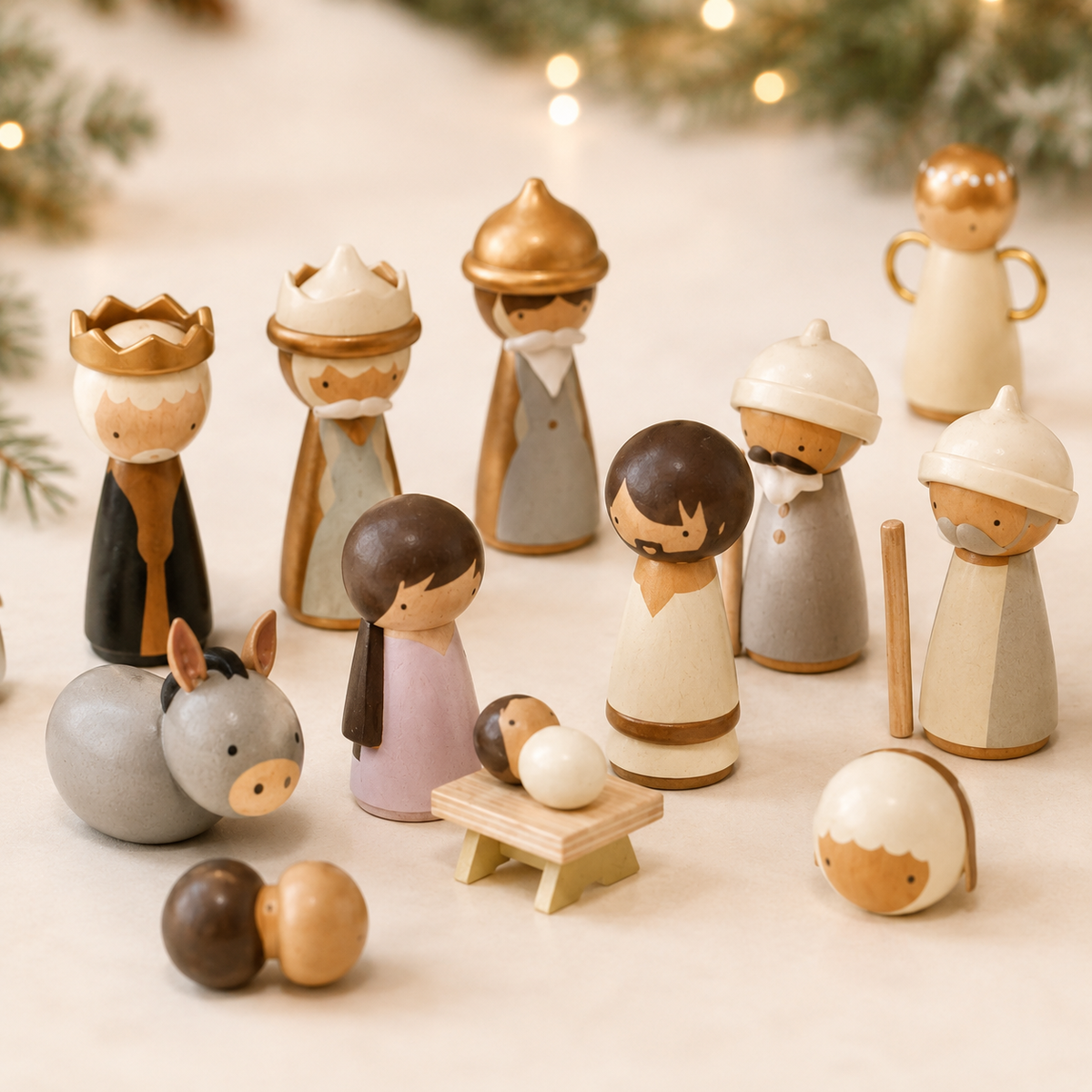 🔥100% Hand-Carved from Solid Wood – 24-Day Christmas Countdown with Nativity Figures
