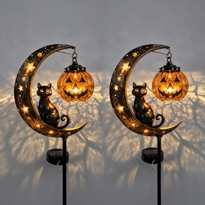 🔥 55% OFF TODAY 👻 Solar Halloween Garden Stake Light with Black Cat & Pumpkin