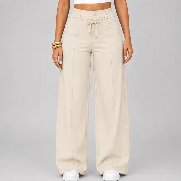 New Summer Drawstring High Waist Wide Leg Pants
