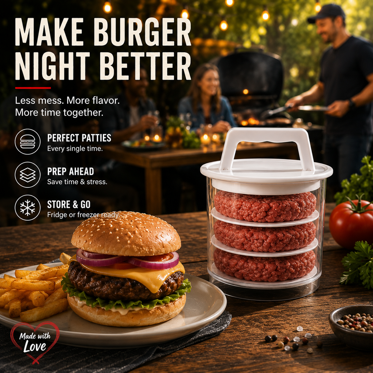 🔥 BBQ Season Essential! 🍔 Burger Patty Press Kit – Perfect For Grilling, Parties & Family Nights!
