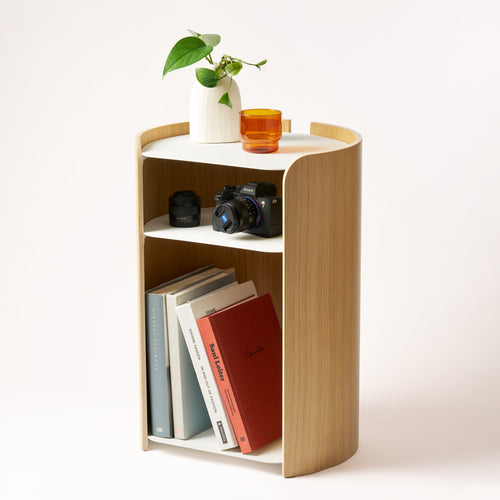 Contour Side Table - Steel + Wood - White