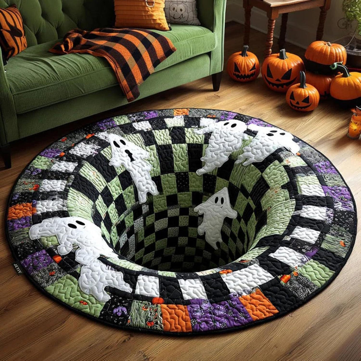 🔥 55% OFF TODAY 🎃3D Skeleton Vortex Quilted Round Halloween Rug
