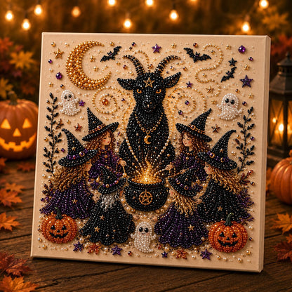 🎃👻 Premium 3D Pearl Halloween Wall Art Kit | Luxury Flocked Canvas with Scratch-Resistant Non-Fading Pearl Beads DIY Spooky Decor 📦✨