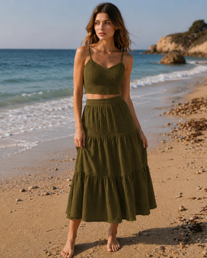 Women's Textured Two-Piece Maxi Skirt Set
