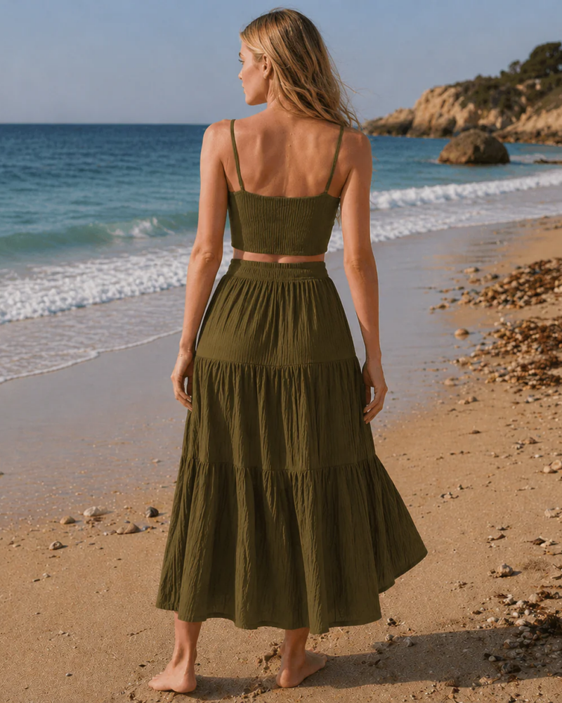 Women's Textured Two-Piece Maxi Skirt Set