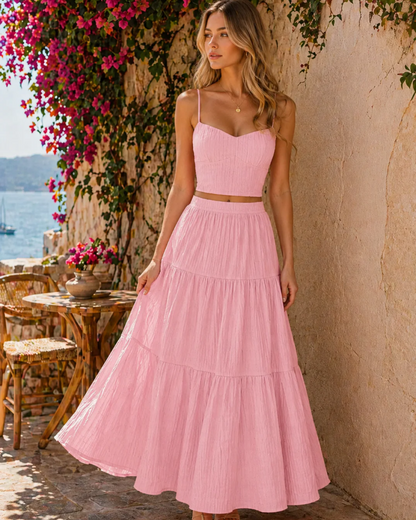 Women's Textured Two-Piece Maxi Skirt Set