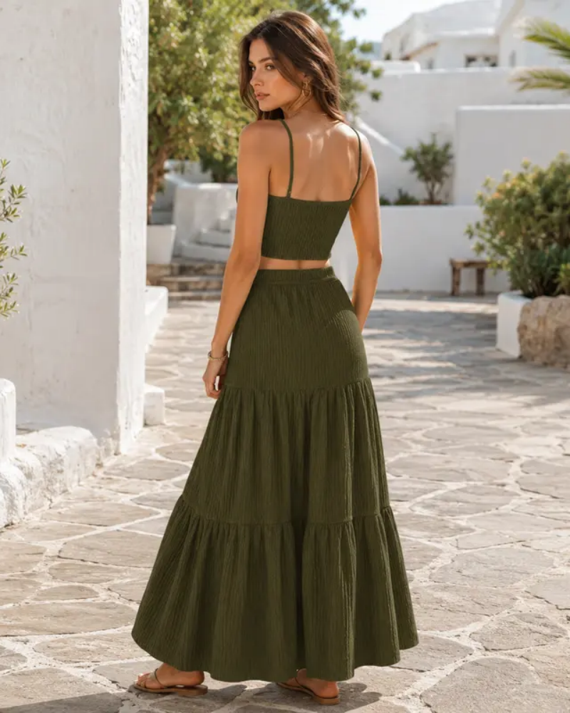 Women's Textured Two-Piece Maxi Skirt Set