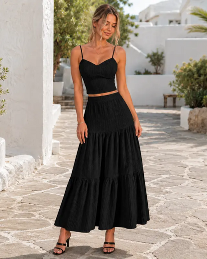 Women's Textured Two-Piece Maxi Skirt Set