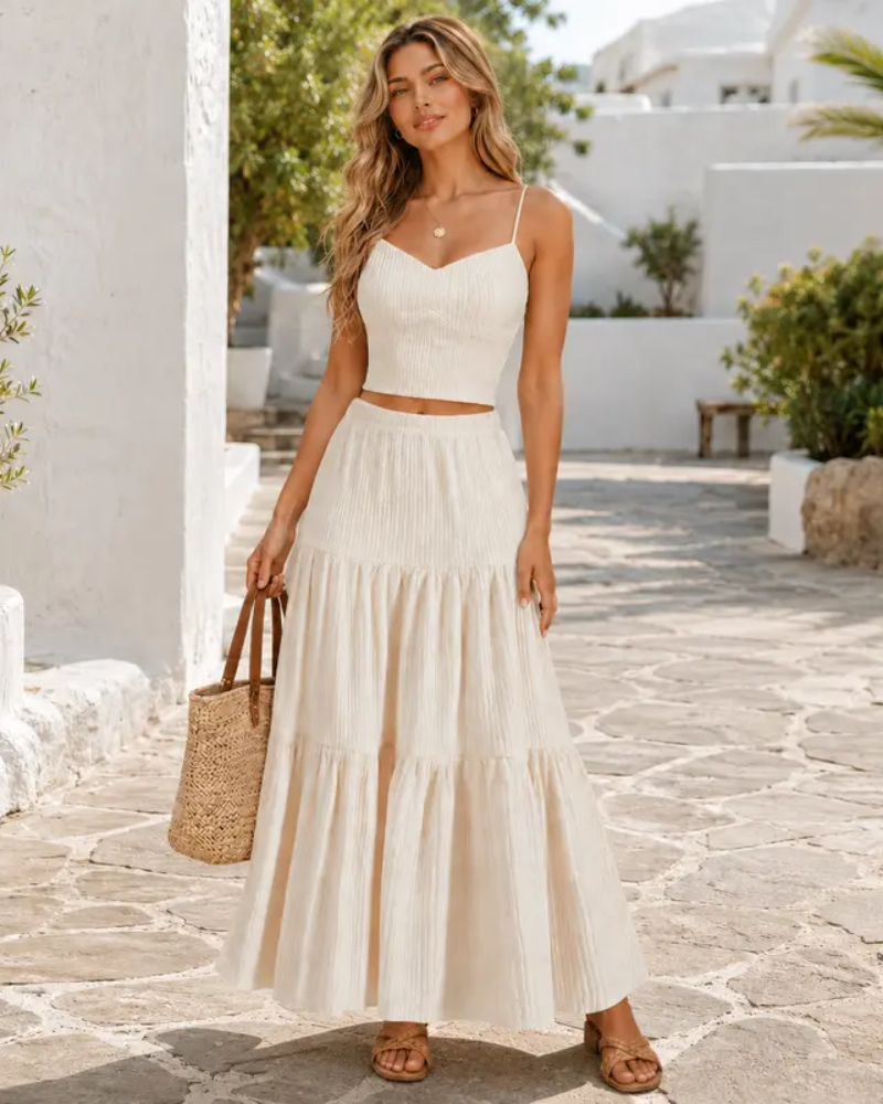 Women's Textured Two-Piece Maxi Skirt Set