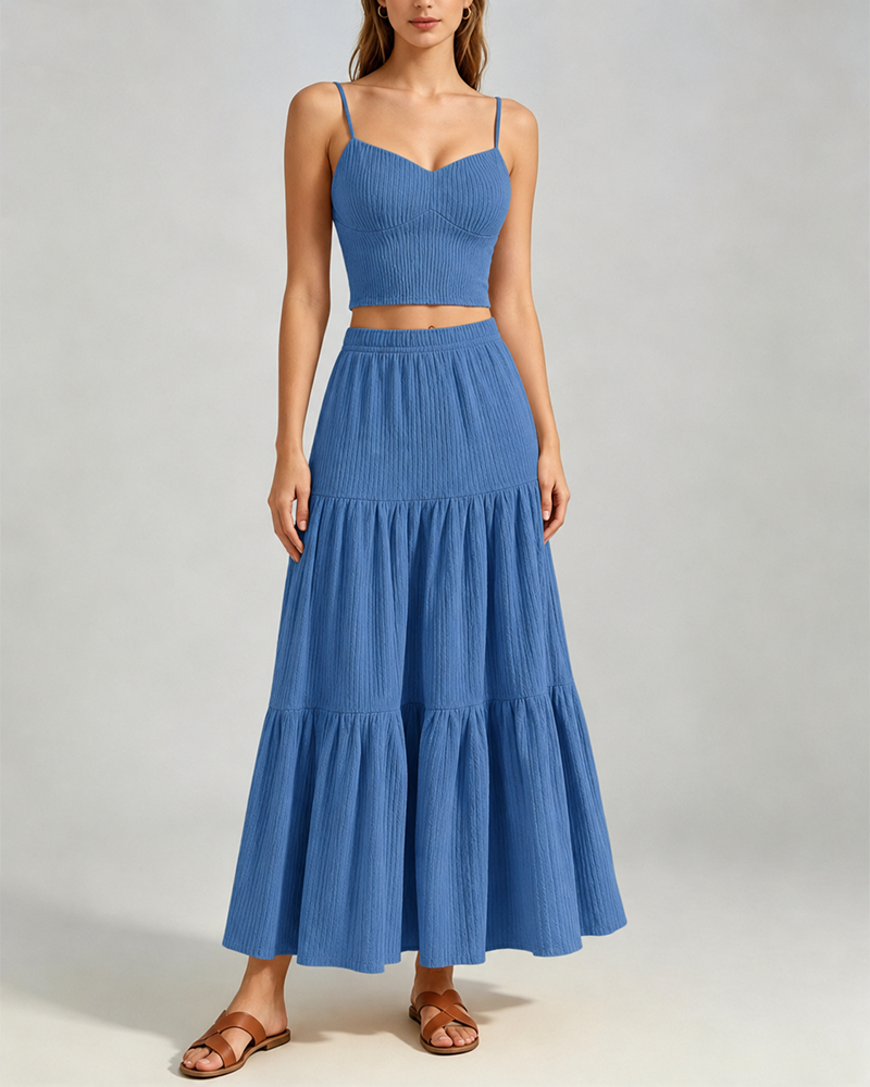 Women's Textured Two-Piece Maxi Skirt Set