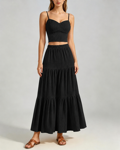 Women's Textured Two-Piece Maxi Skirt Set