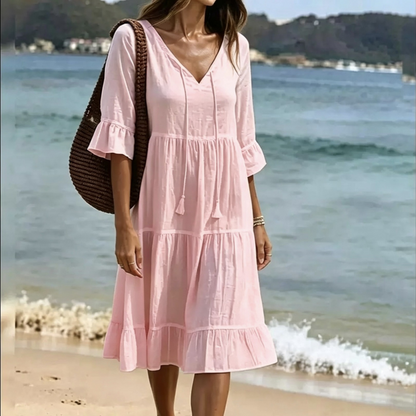 Flared Half Sleeve Tie Waist Dress