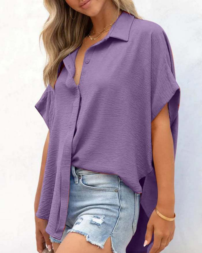 Short Sleeve Solid Color Casual Loose Fit Shirt