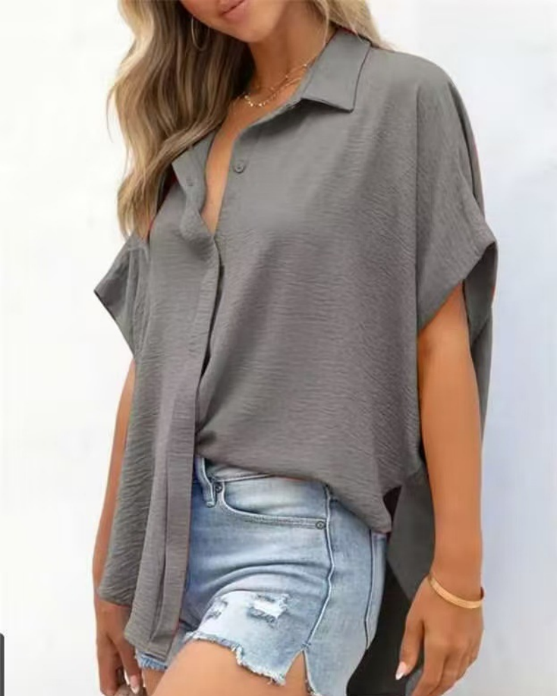 Short Sleeve Solid Color Casual Loose Fit Shirt