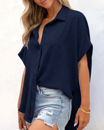 Short Sleeve Solid Color Casual Loose Fit Shirt