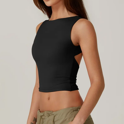 High Neck Open Back Crop Tank Y2K Sleeveless Tee