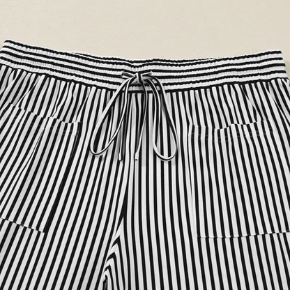 Women's Plus Size Elastic High Waist Wide Leg Pants Striped Casual
