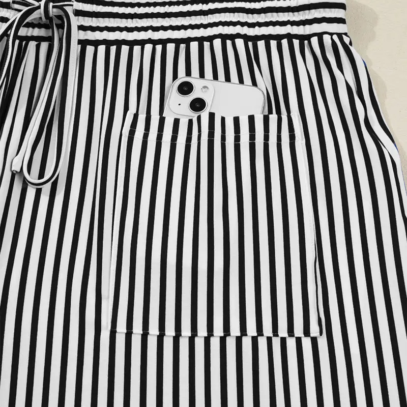 Women's Plus Size Elastic High Waist Wide Leg Pants Striped Casual