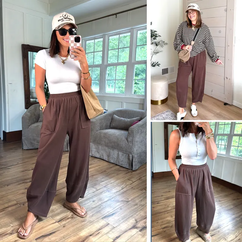 Womens Baggy Wide Leg Pants Casual Elastic Waisted Palazzo Harem Pants with Pockets