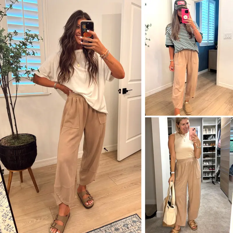 Womens Baggy Wide Leg Pants Casual Elastic Waisted Palazzo Harem Pants with Pockets