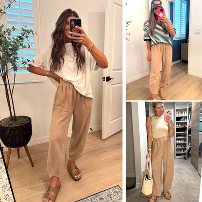 Womens Baggy Wide Leg Pants Casual Elastic Waisted Palazzo Harem Pants with Pockets