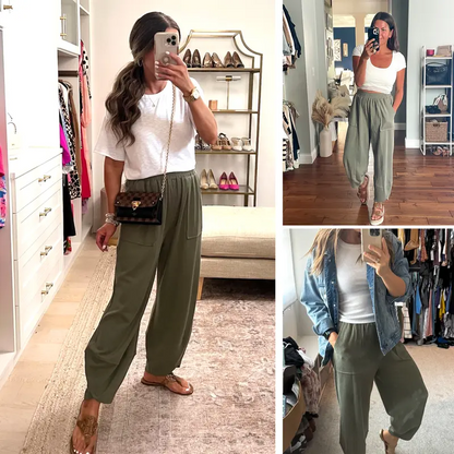 Womens Baggy Wide Leg Pants Casual Elastic Waisted Palazzo Harem Pants with Pockets