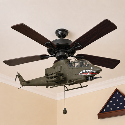 🚁 Military Helicopter Ceiling Fan Decor – Realistic Hanging Ornament for Man Cave & Home