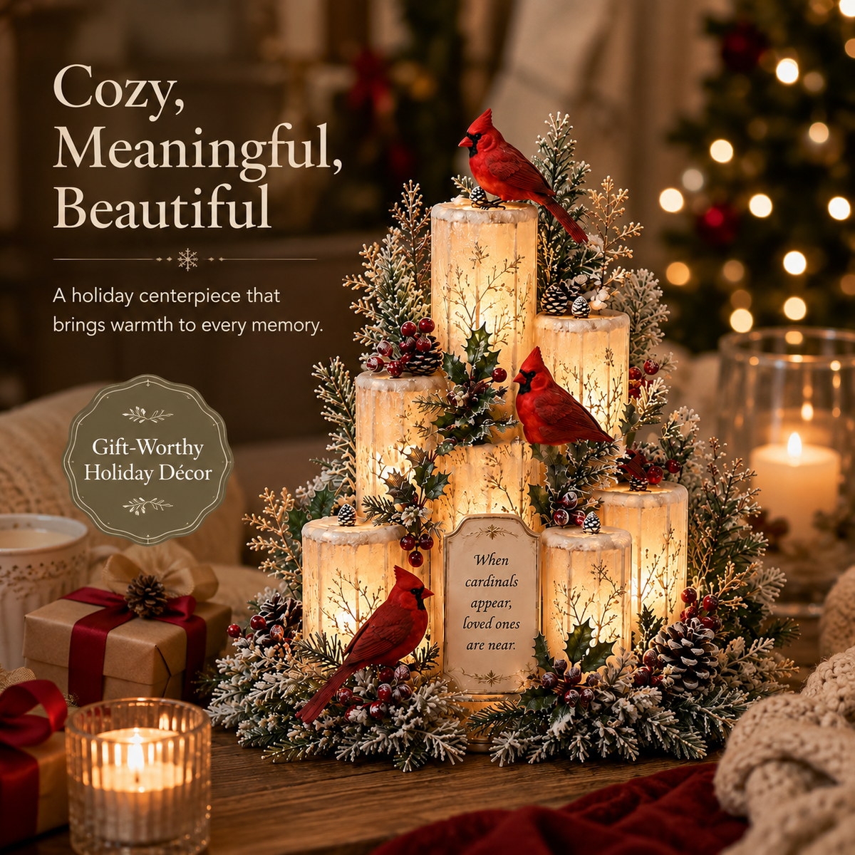 ❤️HOT SALE 55% OFF🕯️Cardinal Memorial LED Candle Centerpiece