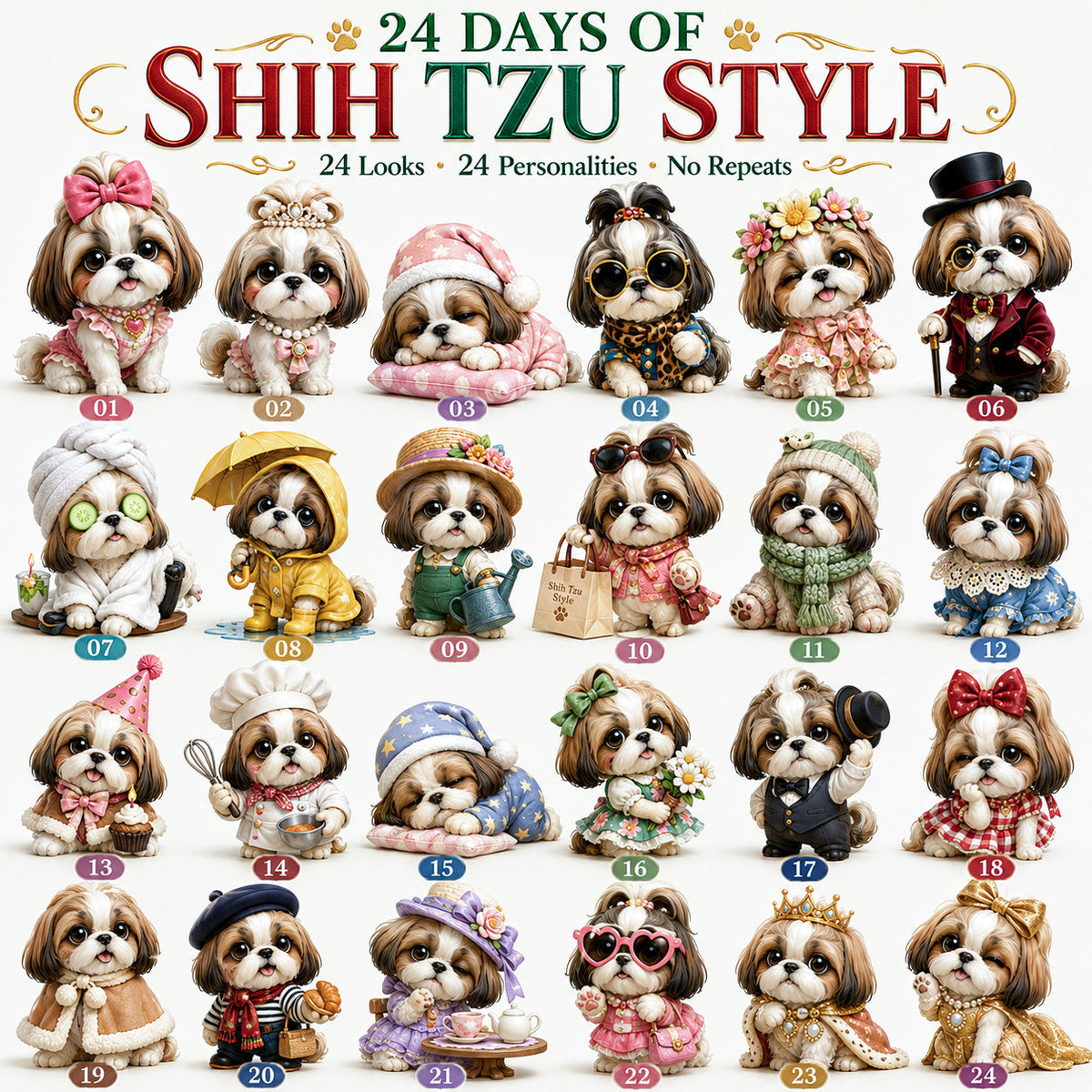 🔥HOT SALE 50% OFF🎀 24 Days of Shih Tzu Style Advent Calendar – 24 Unique Shih Tzu Collectibles ✨🐾