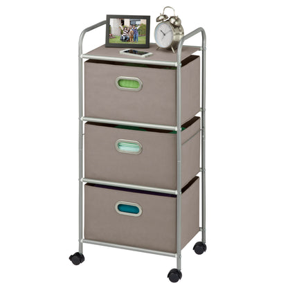 Gray 3-Drawer Rolling Fabric Storage Cart