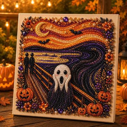 🎃👻 Premium 3D Pearl Halloween Wall Art Kit | Luxury Flocked Canvas with Scratch-Resistant Non-Fading Pearl Beads DIY Spooky Decor 📦✨
