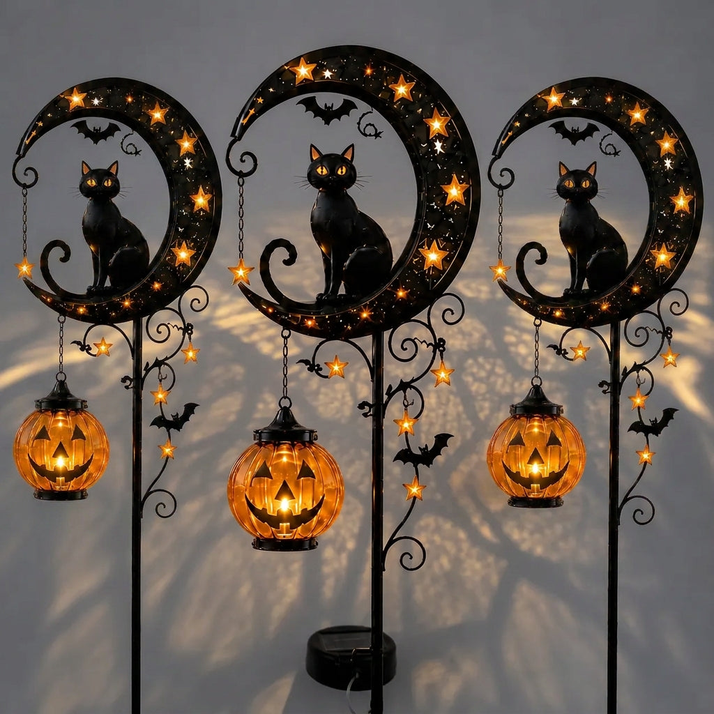 🔥 55% OFF TODAY 👻 Solar Halloween Garden Stake Light with Black Cat & Pumpkin