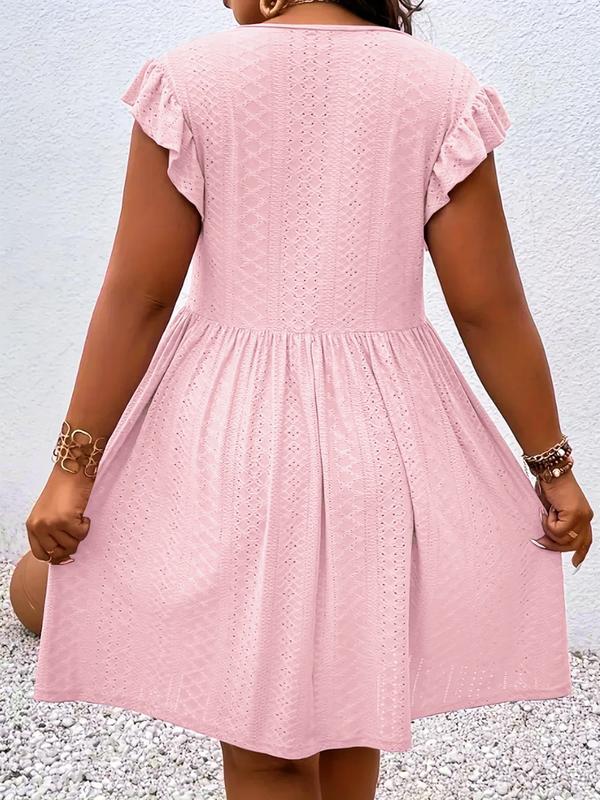 [Plus Size] Solid Color Hollow Out Vneck Dress