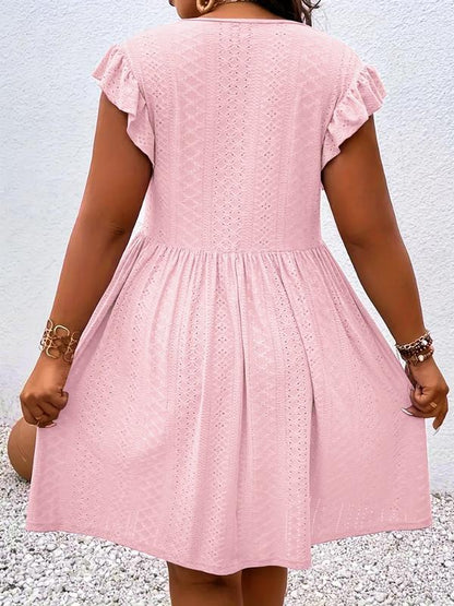 [Plus Size] Solid Color Hollow Out Vneck Dress