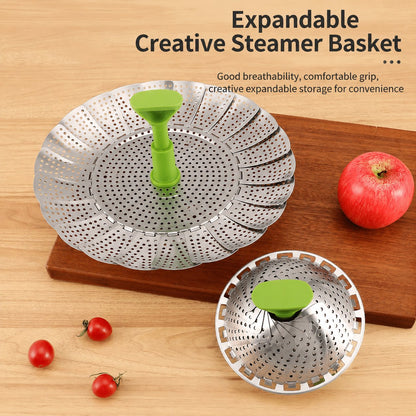 🔥Adjustable Stainless Steel Vegetable Steamer Basket | Foldable Mesh Steamer with Extendable Anti-Scald Handle