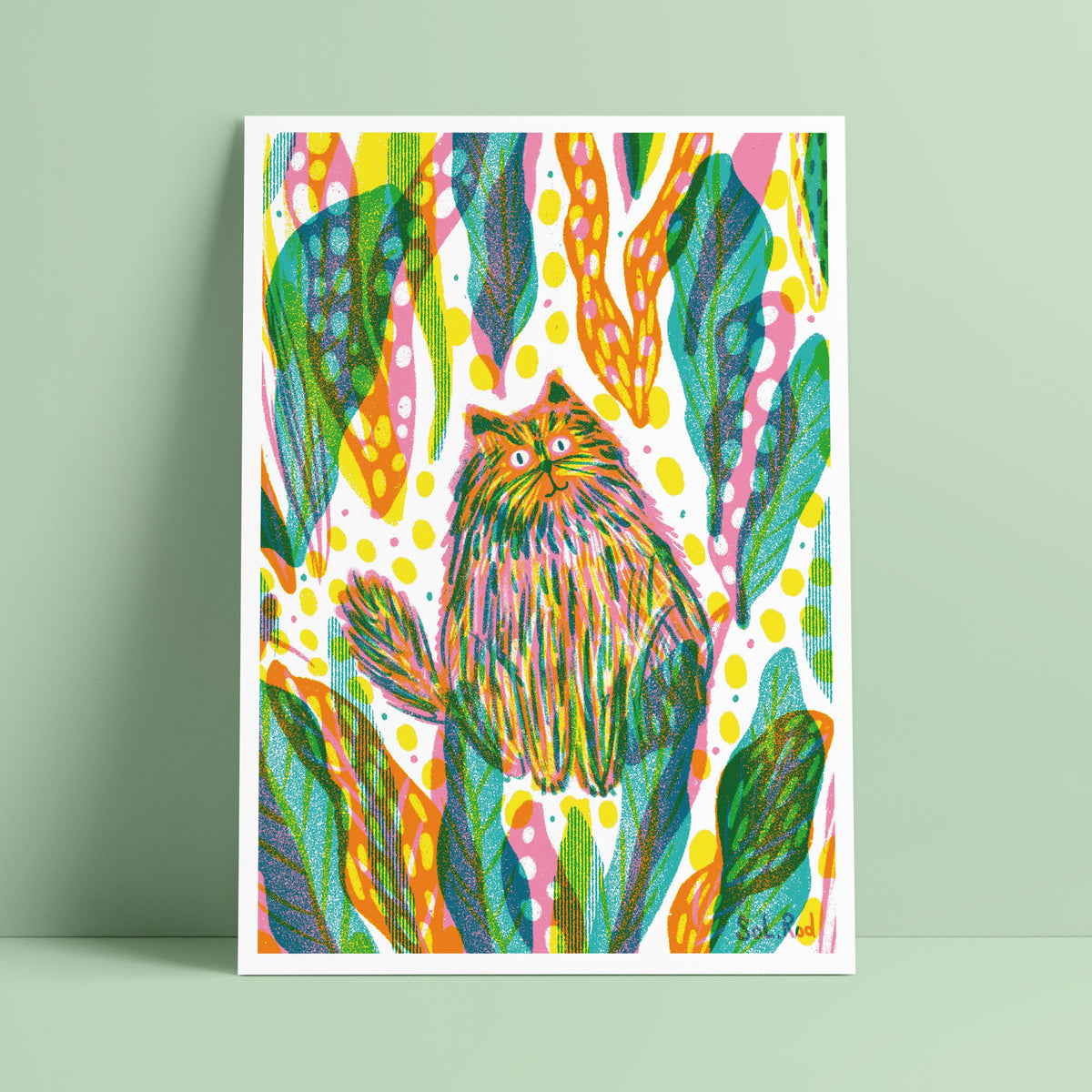 Print 24 "Gato con plantas"