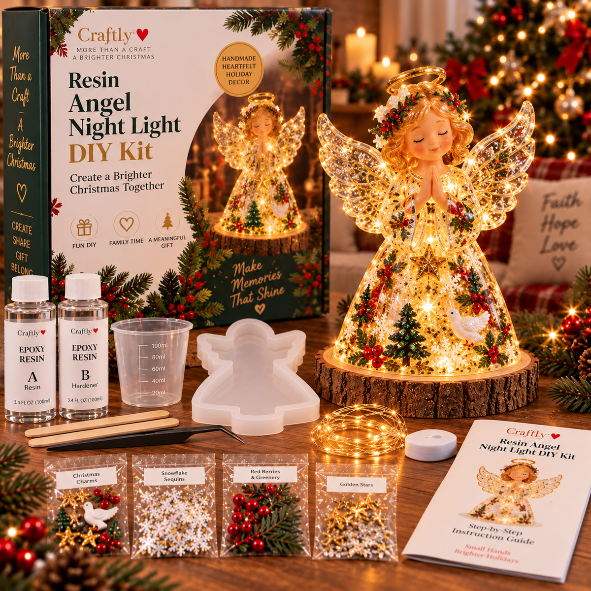 🎄 ✨ Last Day 70% OFF –Beginner-Friendly Resin Christmas Tree Night Light DIY Kit | Complete Kit with Mold, Resin, Fairy Lights & Festive Decorations ✨