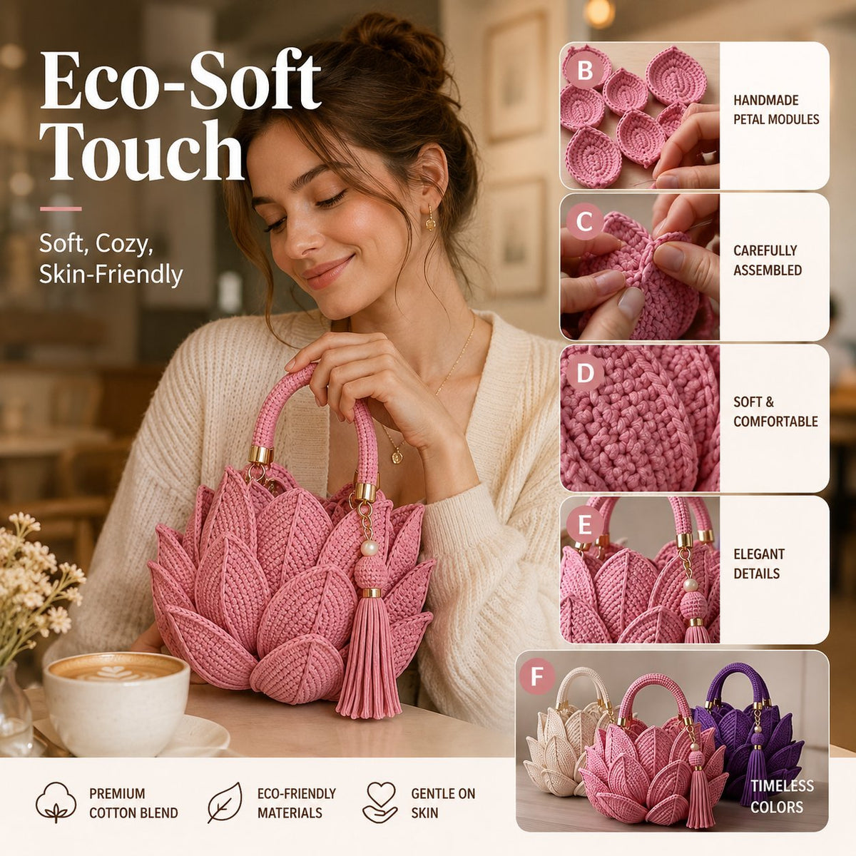 🌸👜Viral 3D Crochet Petal Handbag