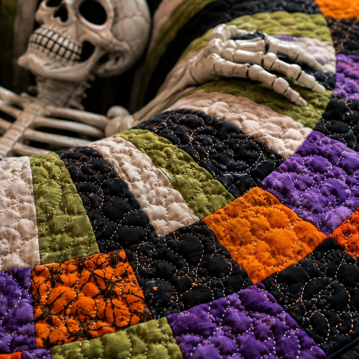 🔥 Limited time 55% OFF🎃3D Skeleton Vortex Quilted Round Halloween Rug