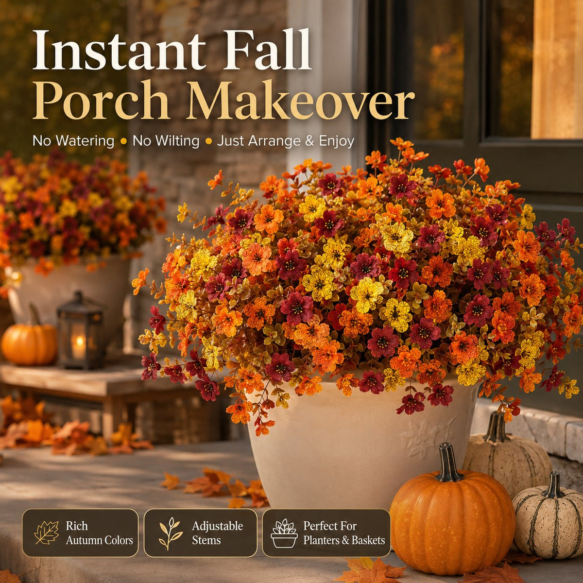 🍂 Fall Porch Faux Flower Bundles – Rustic Outdoor Autumn Decor