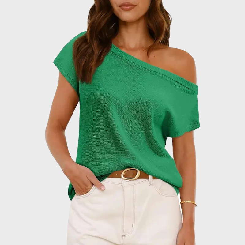 Women's Off Shoulder Knit Top Short Sleeve Soft Lightweight Summer