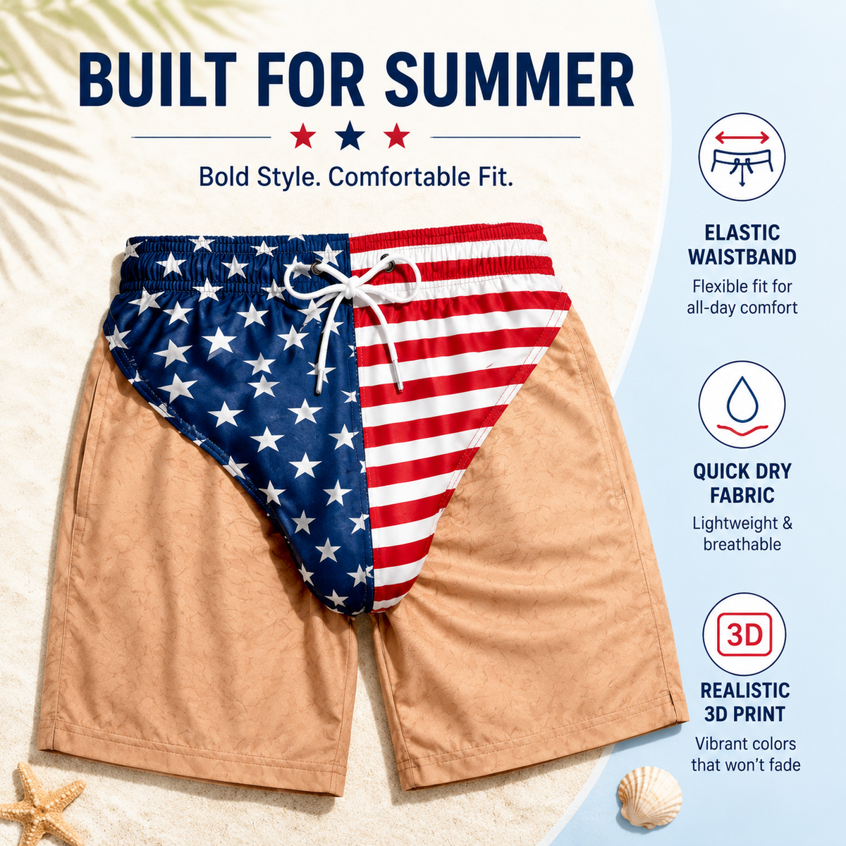 🔥 55% OFF –Custom Funny Patriotic Men’s Swim Trunks
