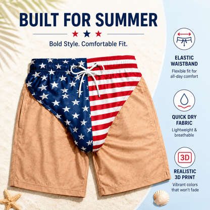 🔥 55% OFF –Custom Funny Patriotic Men’s Swim Trunks